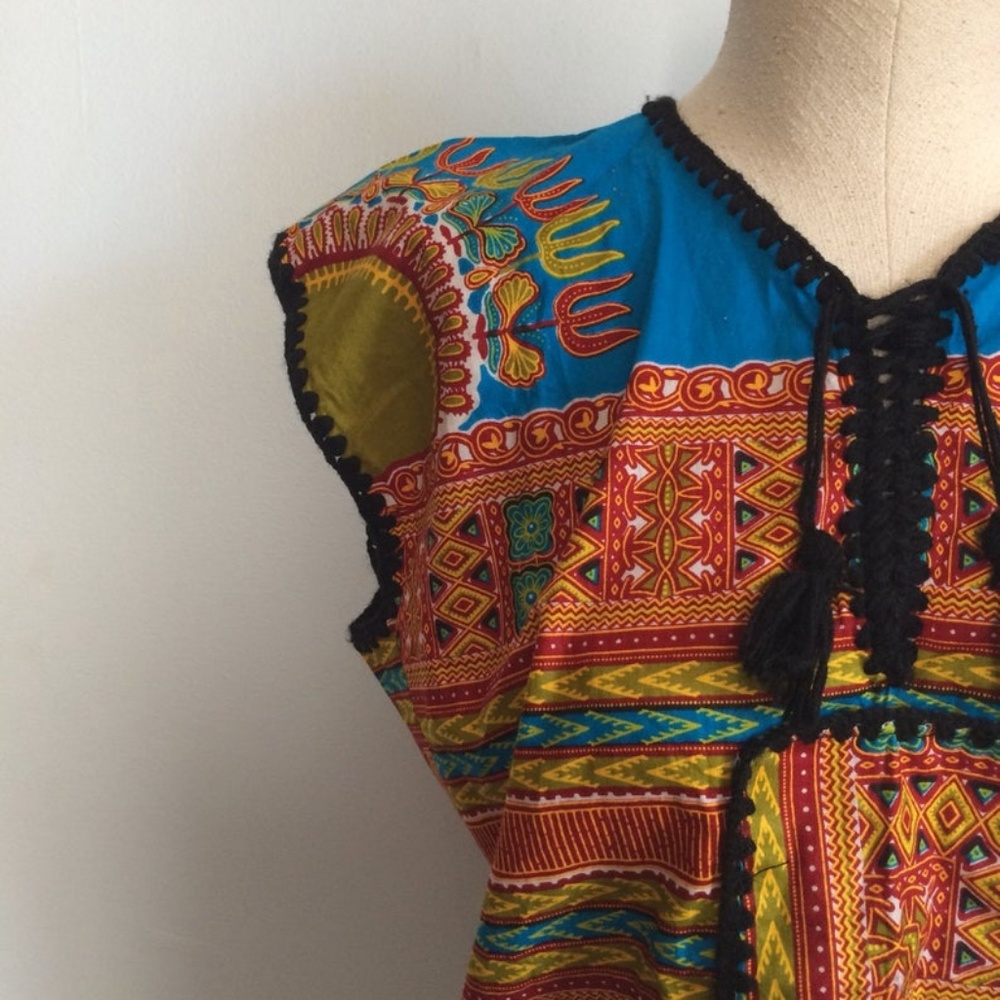 Vintage 60s 70s Tribal Hippie Caftan Shirt / Dashi